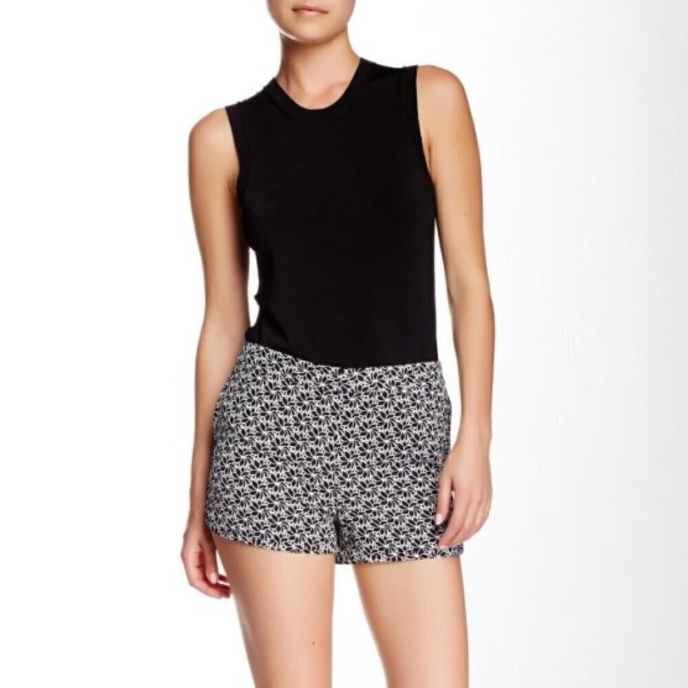 DVF Tiffany Floral Print Silk Shorts, Black/White